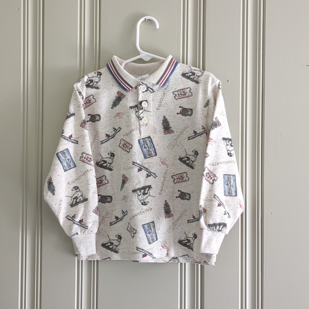 Vintage OshKosh B'Gosh Backcountry Hunting Long Sleeve Boys Polo Shirt